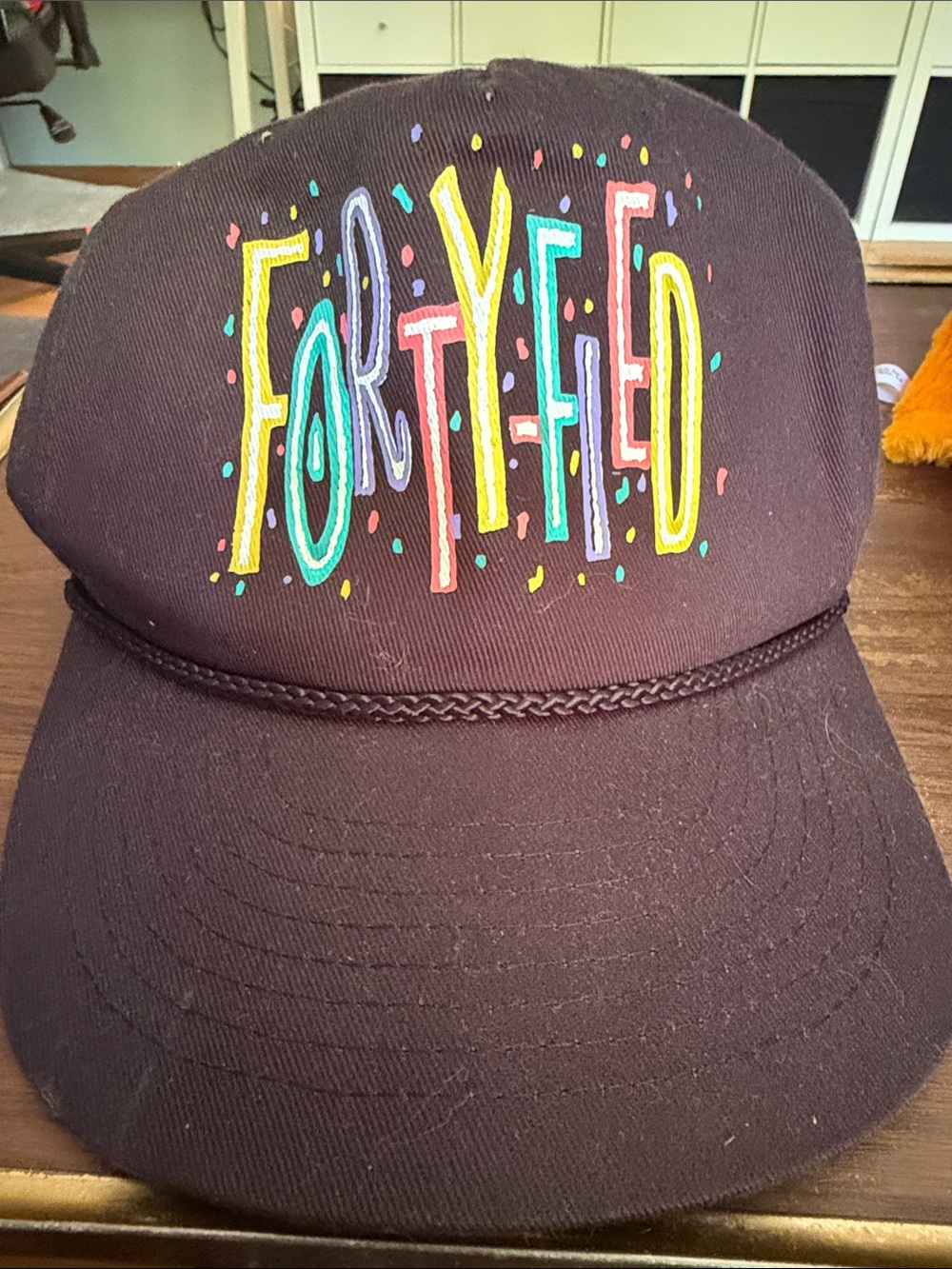 New Fortified Black Cap with Colorful Embroidered Logo. 40 birthday.